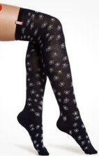 Hunter Flower Cuff Original Tall Welly Socks in Navy Graphite Floral M/L