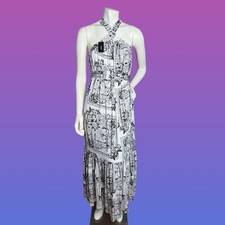 NWT Express Black & White Baroque Print Halter Maxi Dress Size XS