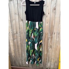 SheIn Medium Tropical Leaf Print Maxi Dress Coastal Boho Summer Sleeveless