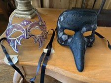 COUPLES LASER CUT METAL PURPLE BLACK-SILVER LONG NOSE MASQUERADE MASKS