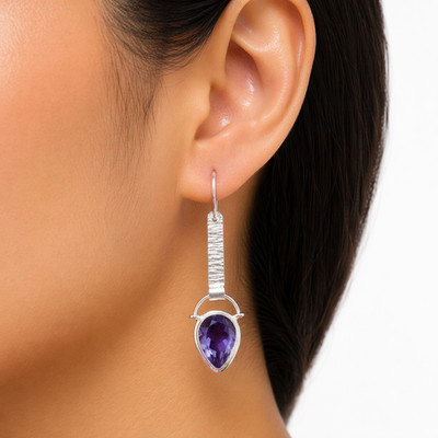 Iolite Gemstone Dangle Earrings 925 Sterling Silver Handmade Jewelry 2.3''
