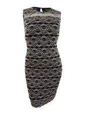 Kensie Women's Floral Stripe Lace Dress (12, Black/Gold) 192673220523