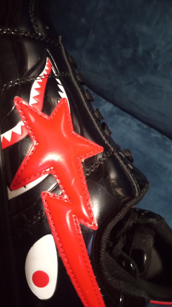 A Bathing Ape Bape Sta Shark Black Red Patent Leather Men display picture 2