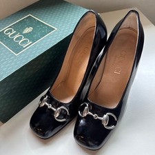 Gucci Pumps Horsebit Enamel Black Women's Size EU35/US5