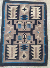 Antique Handwoven Navajo Storm Geometric Native American Wool Rug 29.5x20.8 In