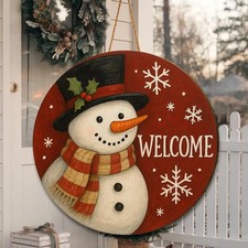 Snowman Welcome Sign Christmas Wooden Sign with Rope