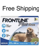 Frontline Plus for Medium Dogs 23-44 Lbs. - 3 Doses New in Box FreeShip