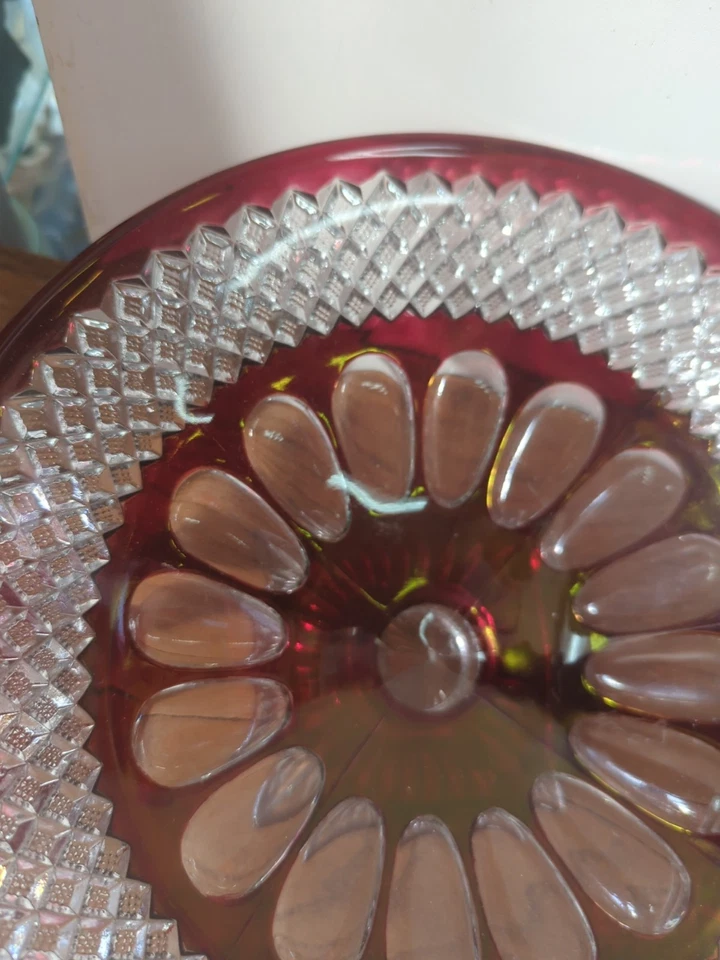 Westmoreland Waterford Ruby Crystal Glass Console Bowl W/ Candlesticks Set - Image 2 of 4