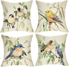 Spring Summer Birds Decorative Throw Pillow Covers 18 x 18 Set of 4, Chickadee
