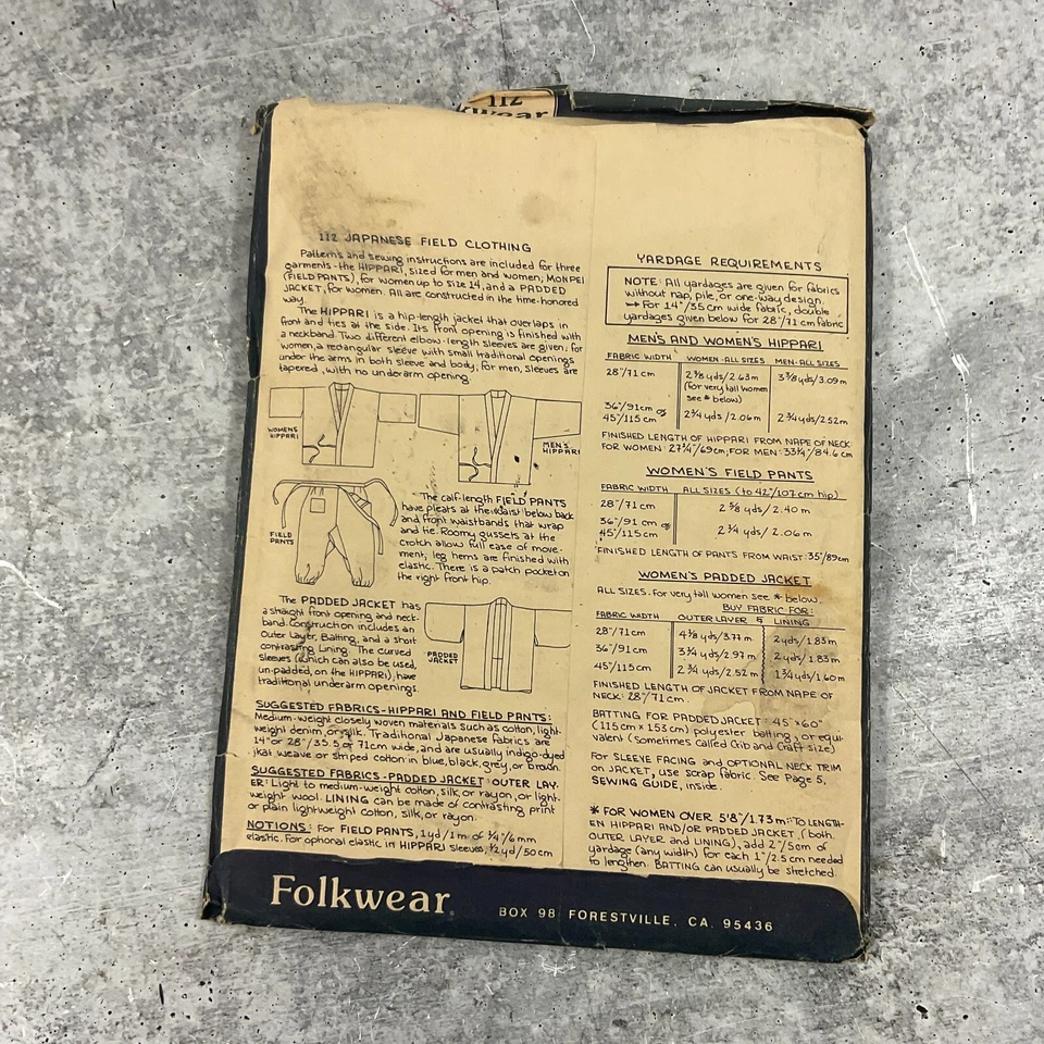 Ropa folclórica de colección 1977 patrones étnicos 112 ropa de campo japonesa Hippari sin cortar Foto 2 de 2