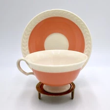 Vintage Lenox Fontaine Coral White Saucer Plate & Tea Cup Set Rare *Small Chip*