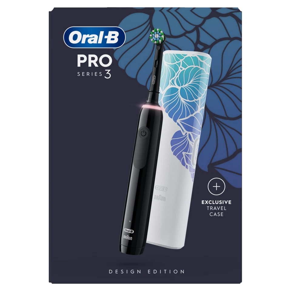 ORAL-B Oral B Pro 3 3500 Black Electric Toothbrush with Floral Art Travel Case