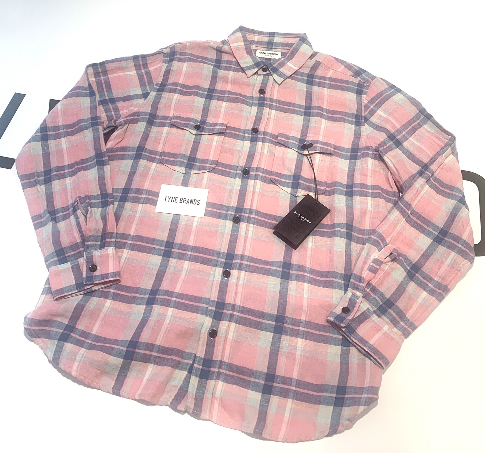 Saint Laurent Pastel Pink Check Oversized Western Shirt Size Medium RRP £420