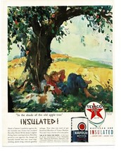 1939 Texaco Havoline Motor Oil boy dog under apple tree art Vintage Print Ad