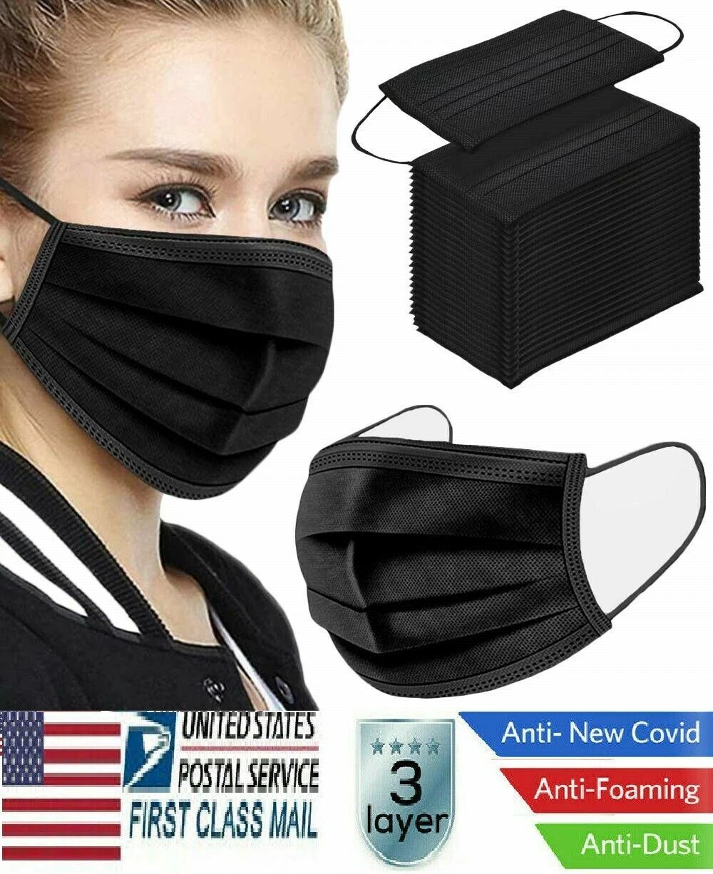 200 Pc Mascaras Desechables Para La Cara Contra Bacterias Mascarillas Negro