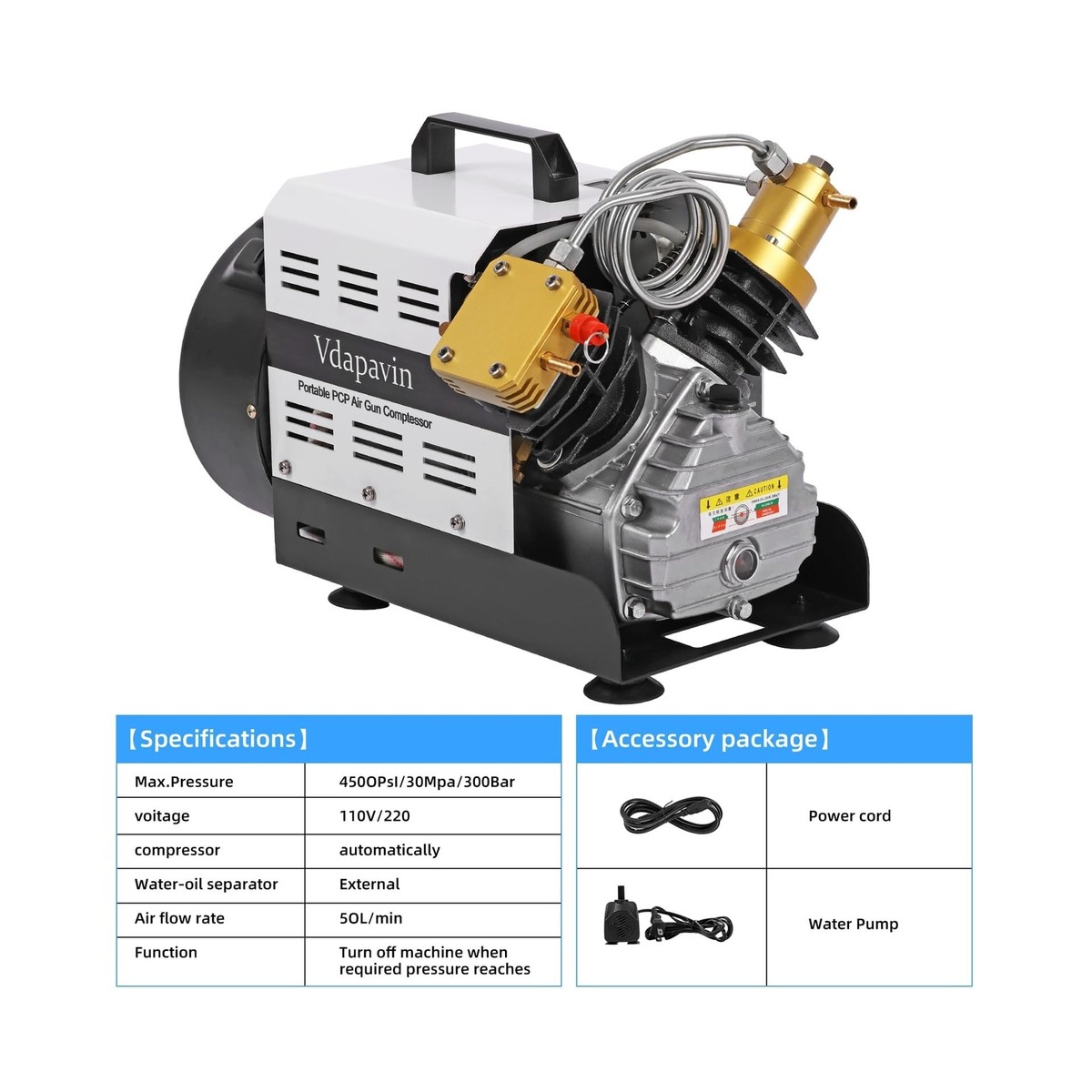 Compresseur D'air Acecare 4500PSI/300Bar 100L/min Pour PCP Et Plongée - Modèle ESB042 110V