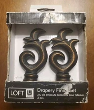 Umbra Drapery Decorative Curtain Finials Scroll Bronze Metal Heavy Set of 2