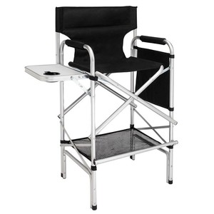 tall folding directors chair with side table