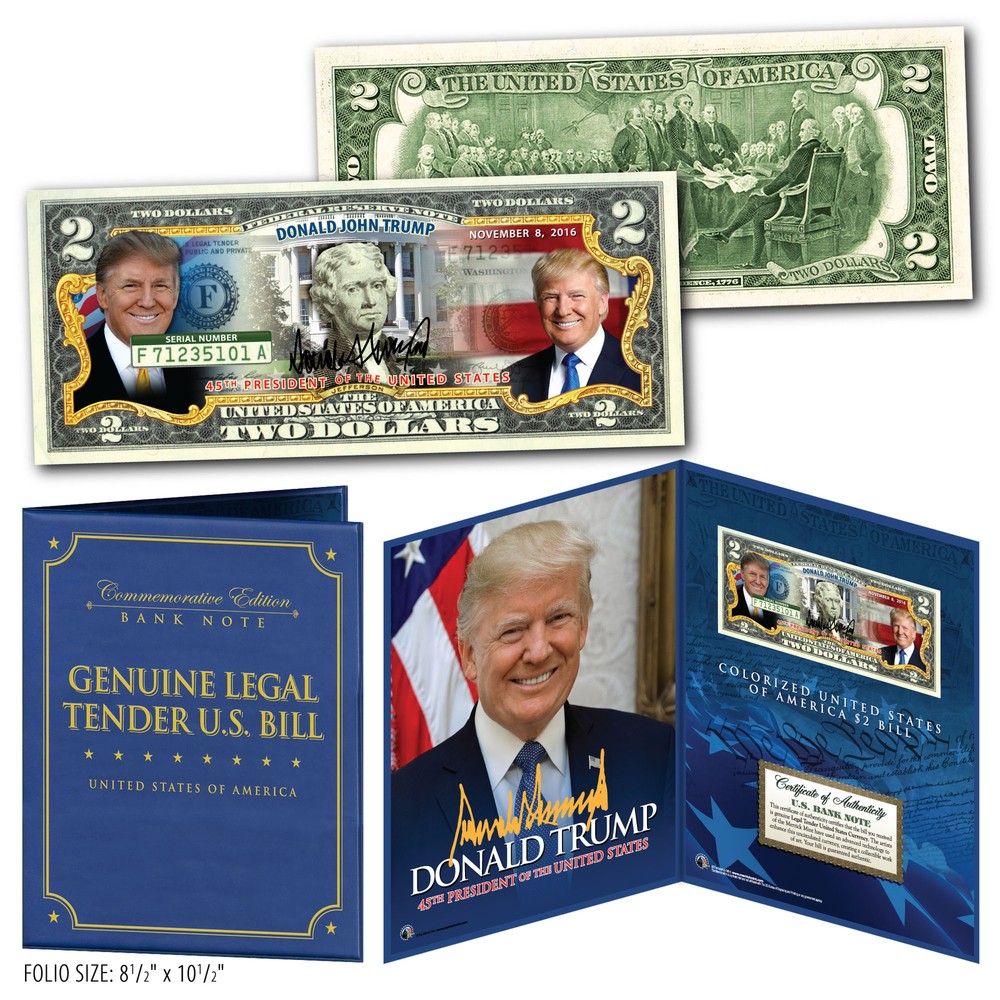 DONALD TRUMP 45th President Genuine U.S. $2 Bill in 8x10 Collectors Display