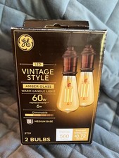 GE LED VINTAGE STYLE 60 WATT AMBER CANDLE GLASS DIMMABLE MEDIUM BASE 2 PACK BULB