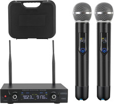 Wireless Microphone System with Case, Metal UHF Dual Handheld 20 Channels Profes