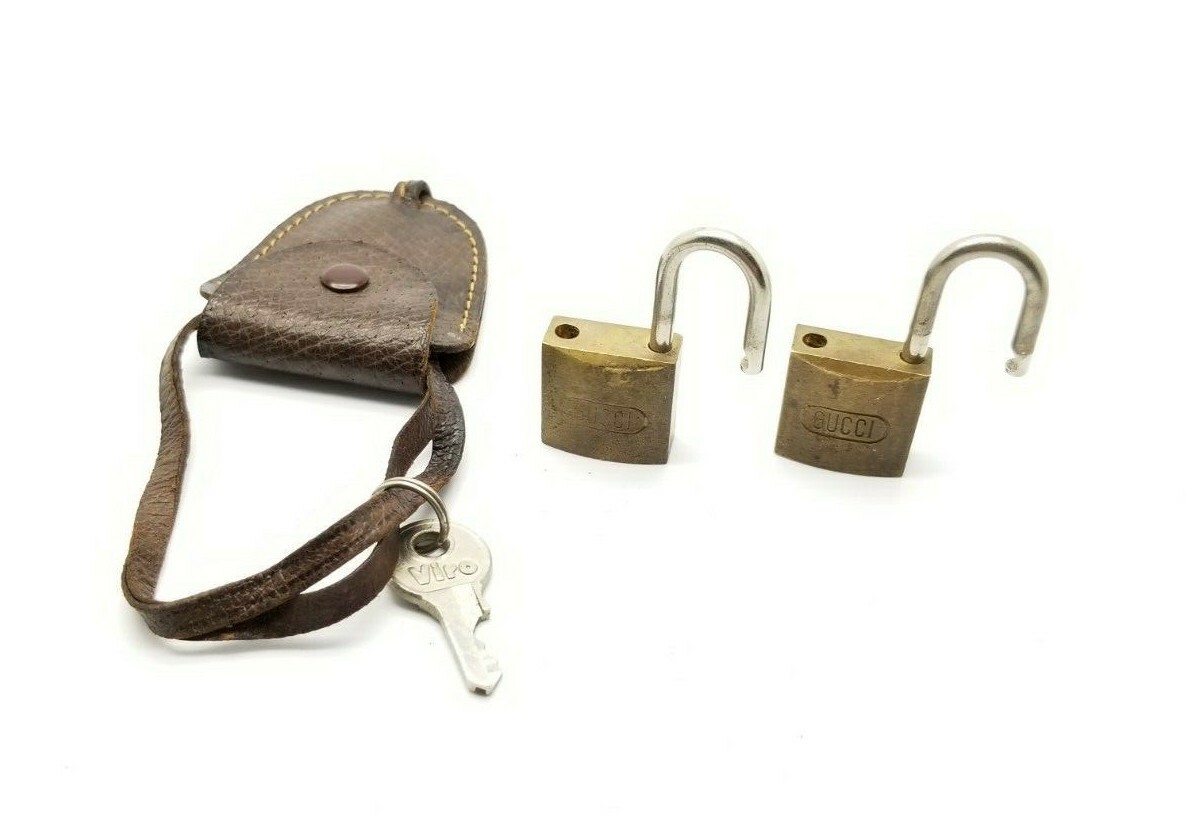 Gucci Luggage Padlock/Key and Leather Pouch | eBay