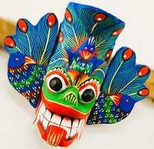 Wooden Carving Traditional Handmade Peacock Mask 8'