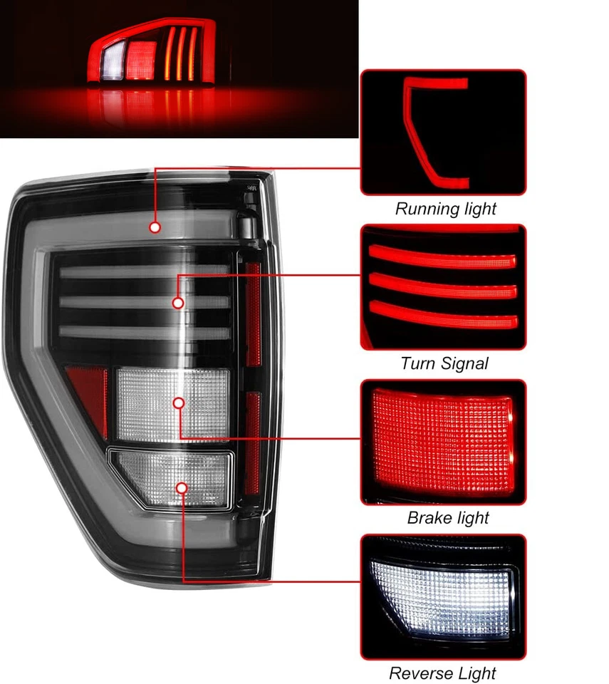 Par de luces traseras LED transparentes secuenciales para camioneta Ford F150 2009-2014 Foto 4 de 4