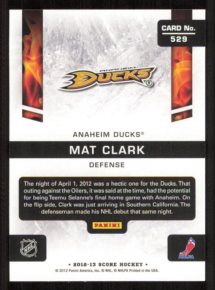 2012-13 Score #529 Mat Clark HR RC - Image 2 of 2