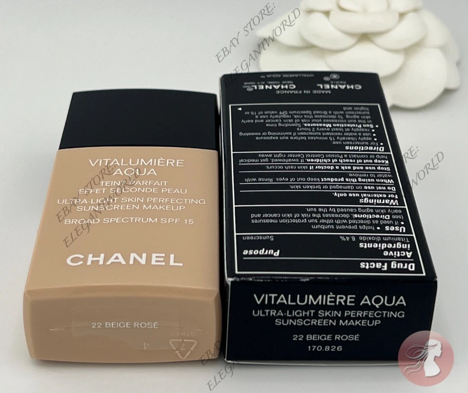 Chanel Vitalumiere Aqua Makeup Foundation Spf 15 - 22 BEIGE ROSE 100% AUTHENTIC - Image 3 of 3