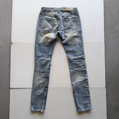 MNML Jeans Mens Slim Fit Distressed Button Fly Ankle Zip 30 Stone