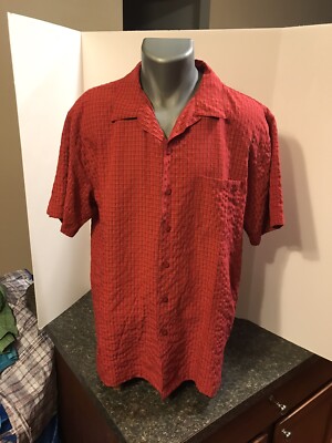 Cezani SS Button Down Shirt Red Plaid Size Large - Modal Polyester