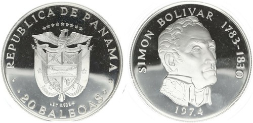Republic Of Panama 20 Balboas 1974 Argento 925 Lucida Piastra 76102