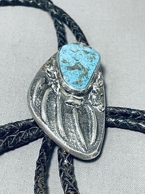 AMAZING VINTAGE NAVAJO PILOT MOUNTAIN TURQUOISE STERLING SILVER BOLO