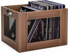 Vinyl Record Storage Crate Large Wooden Record Holder for 70 Albums Industr