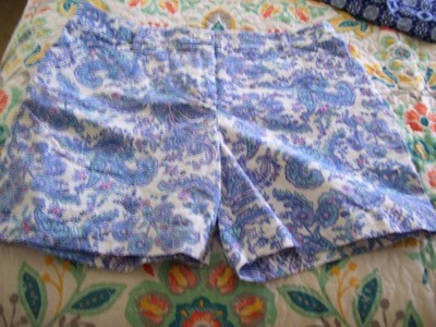 TALBOTS PETITE SZ 12P CREAM/BLUE/PINK PAISLEY PRINT FRONT ZIP 4 POCKETS NWOT