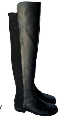 Stuart Weitzman 50/50 Over The Knee Boot Black Leather/Stretch Gabardine 7 M