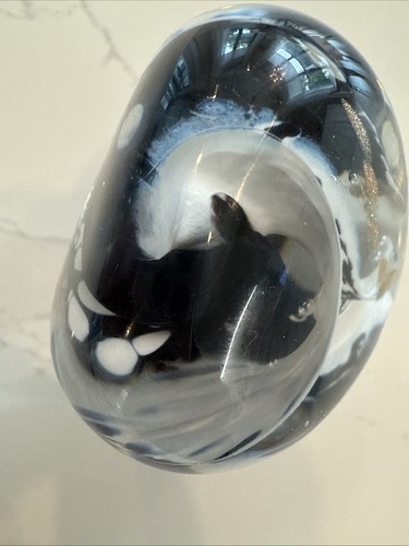 MCM Studio Art Glass Paperweight Black White, & Gold Flakes Signed R. L Kuntz 🔥 - Picture 6 of 13