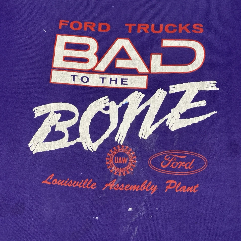 Camiseta Ford Vintage Años 90 Talla L Púrpura Louisville Equipo de Montaje Bad To The Bone Foto 3 de 4
