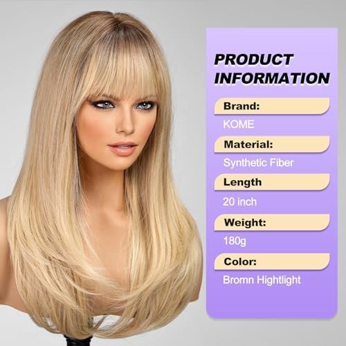 Pelucas largas y rectas para mujer, cabello natural, color marrón 4
