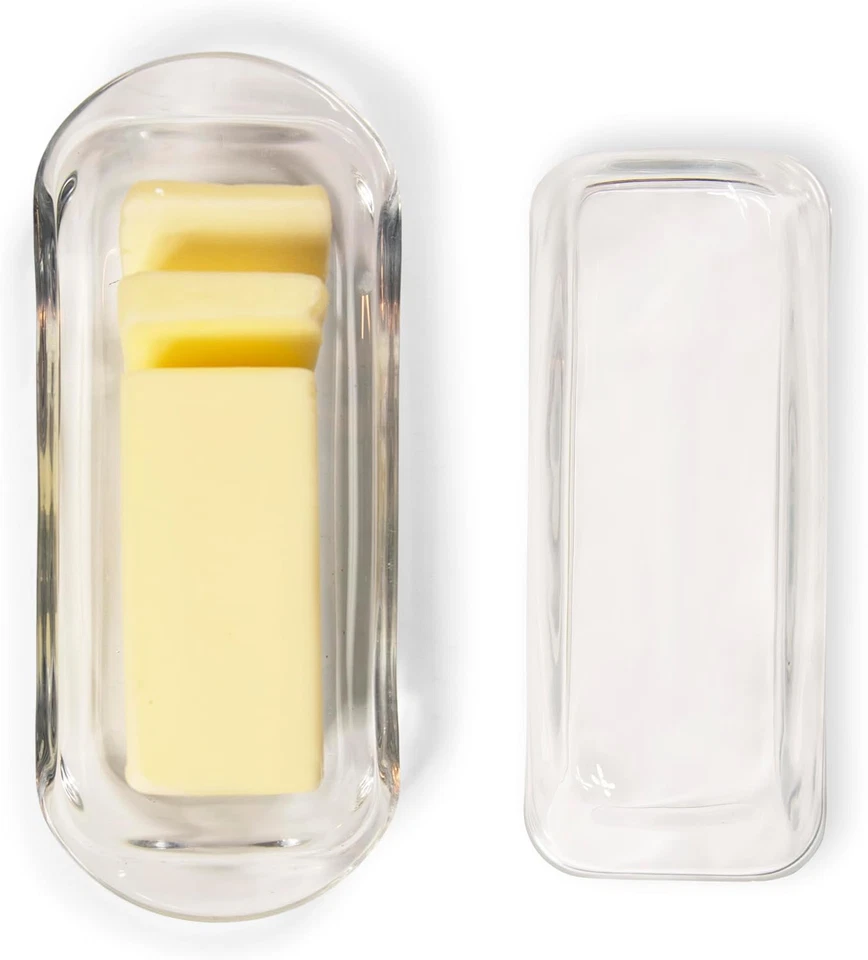 Decorative Clear Glass Butter Dish with Lid for Countertop & Refrigerator - Crys - Image 2 of 4