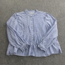 Alex Mill Shirt Womens Large Blue White Stripe Ruffle Button Front Cotton Top