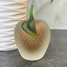Glass Art Hand-Blown 4.75&rdquo; Frosted Apple Paperweight Controlled Bubbles