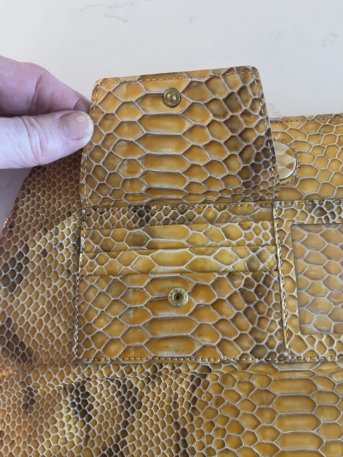 ABAS Python Snakeskin Embossed Champagne Leather … - image 6