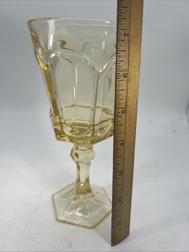 Fostoria Virginia Yellow Amber 7.25” Wine Goblet Glass Pedestal Vintage RARE - Picture 4 of 5