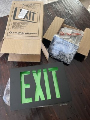 Lithonia Lighting LE S B 1 G EL N SD Matte Black Metal Exit Sign - Green