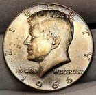 1966 50c Kennedy Silver Half Dollar 50c US Coin AU Gold Toning Toner H-66D3