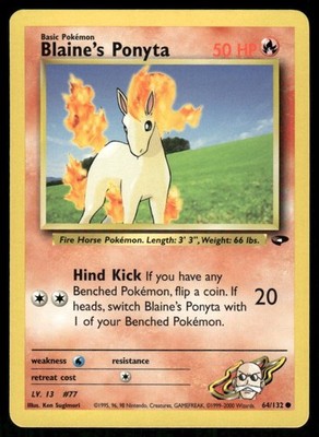 Pokemon Tcg Blaine's Ponyta #64 Pokemon Gym Challenge NM