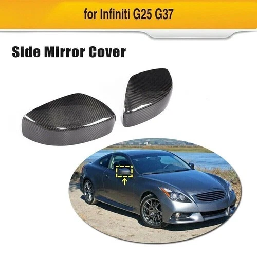 Dry Carbon Fiber Side Mirror Cover Caps Add On For INFINITI G25 G37 Q60 2008-14