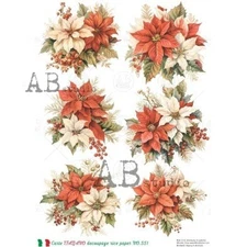 Poinsettia Rounds | A4 Rice Paper | Paper for Decoupage | AB Studios | Christmas